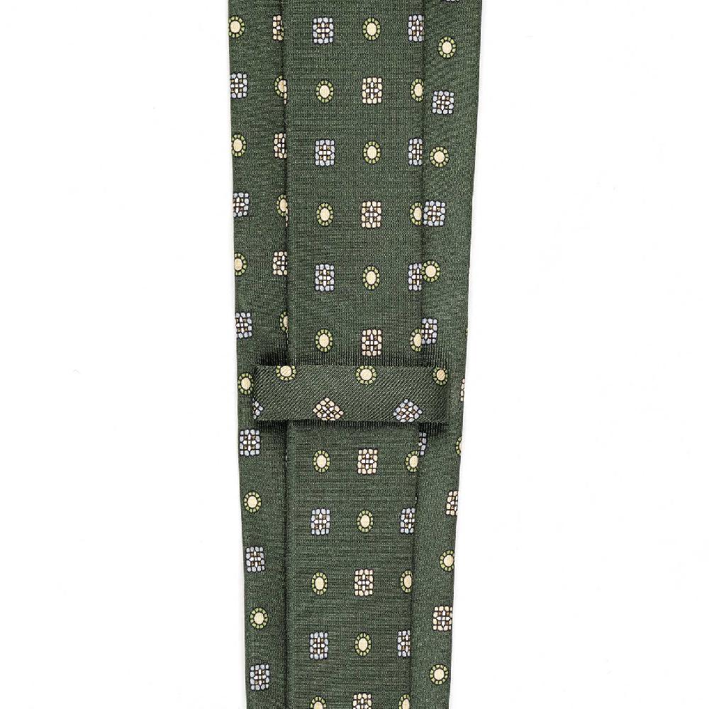 Rubinacci Cravatta in twill di seta verde con stampa geometrica Nuovi prodotti