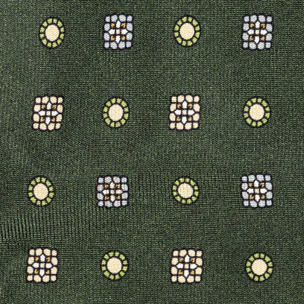 Rubinacci Cravatta in twill di seta verde con stampa geometrica Nuovi prodotti