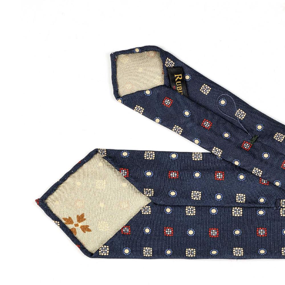 Rubinacci Cravatta in twill di seta navy blu con stampa geometrica Bestseller