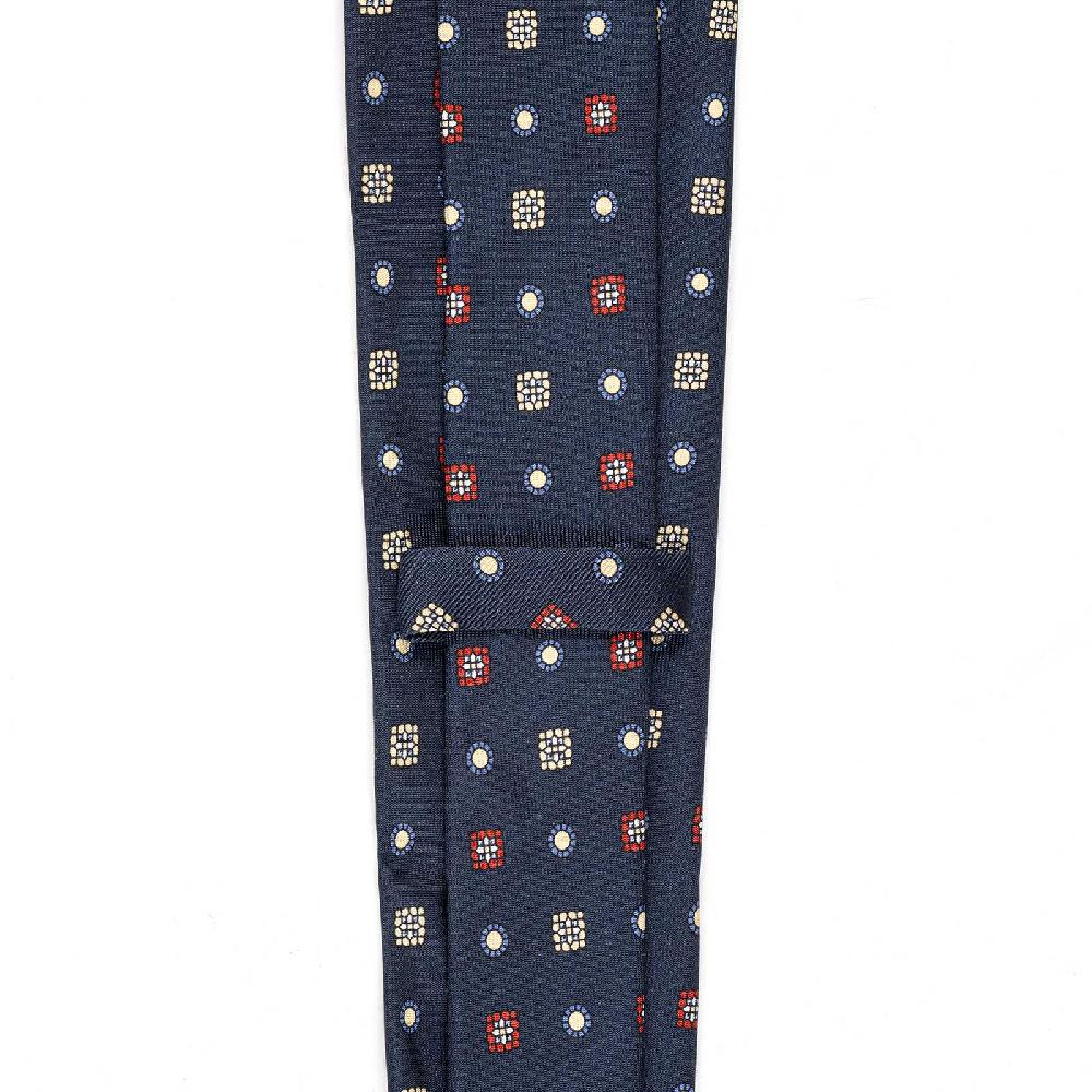 Rubinacci Cravatta in twill di seta navy blu con stampa geometrica Bestseller