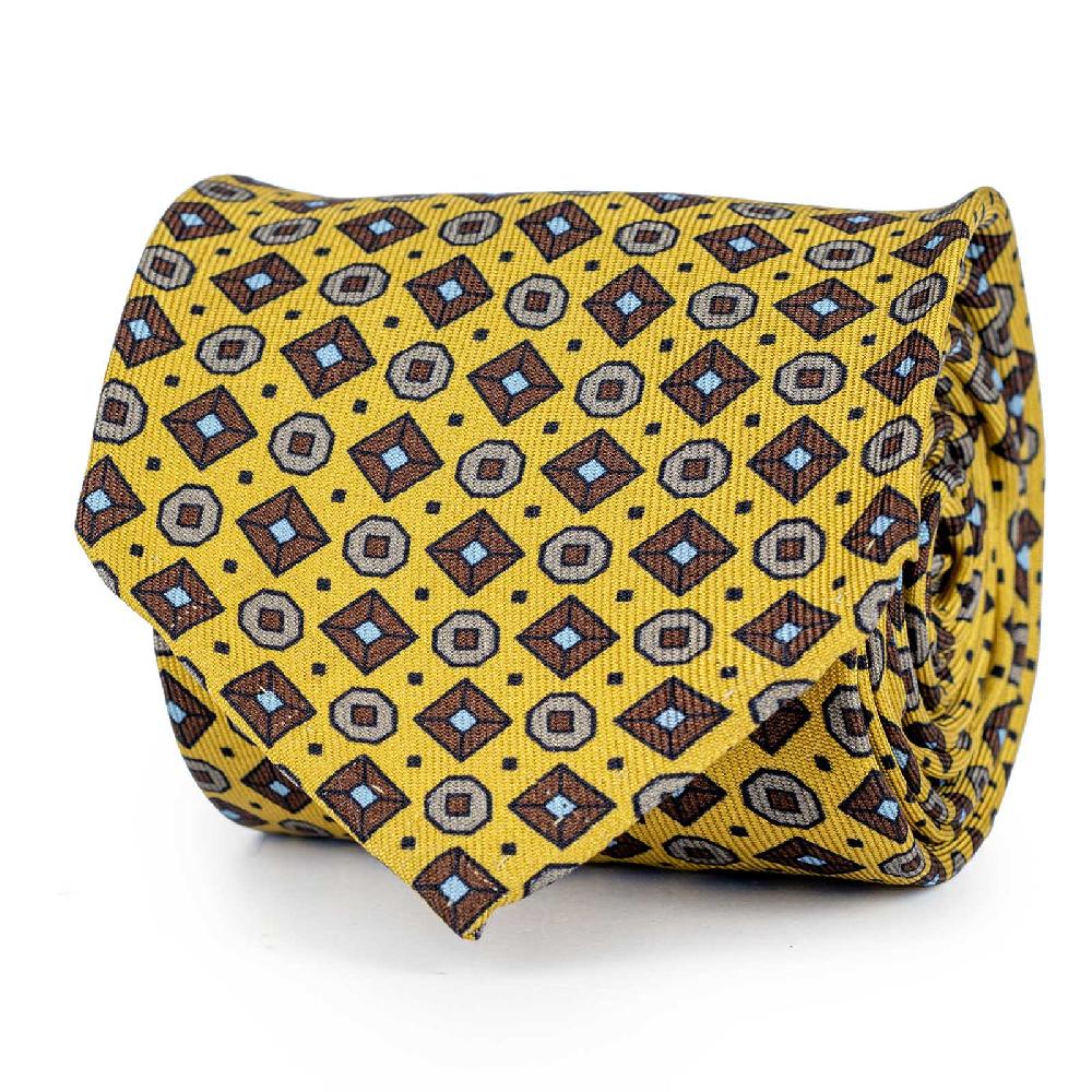 Rubinacci Cravatta in twill di seta gialla con stampa geometrica