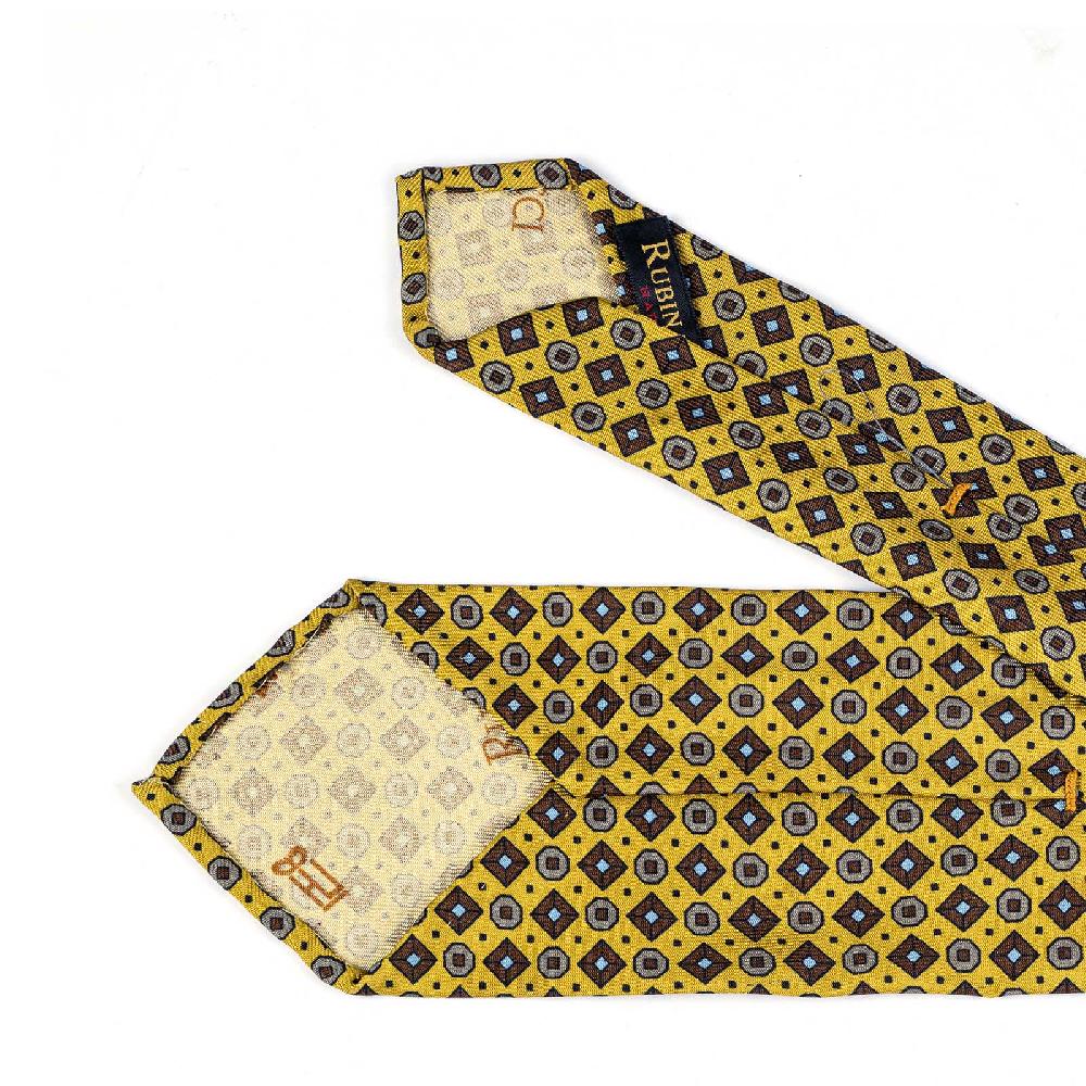 Rubinacci Cravatta in twill di seta gialla con stampa geometrica Offerte stagionali