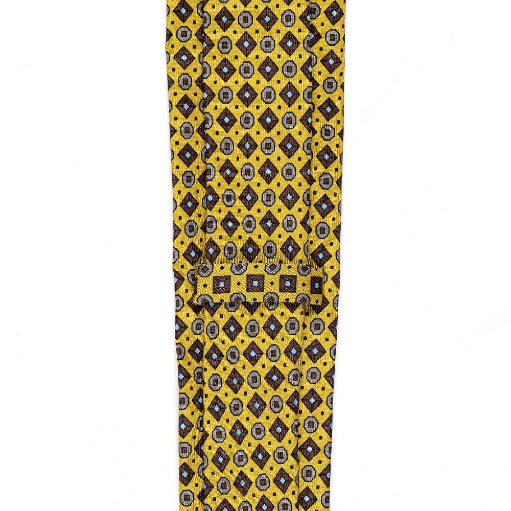 Rubinacci Cravatta in twill di seta gialla con stampa geometrica Offerte stagionali