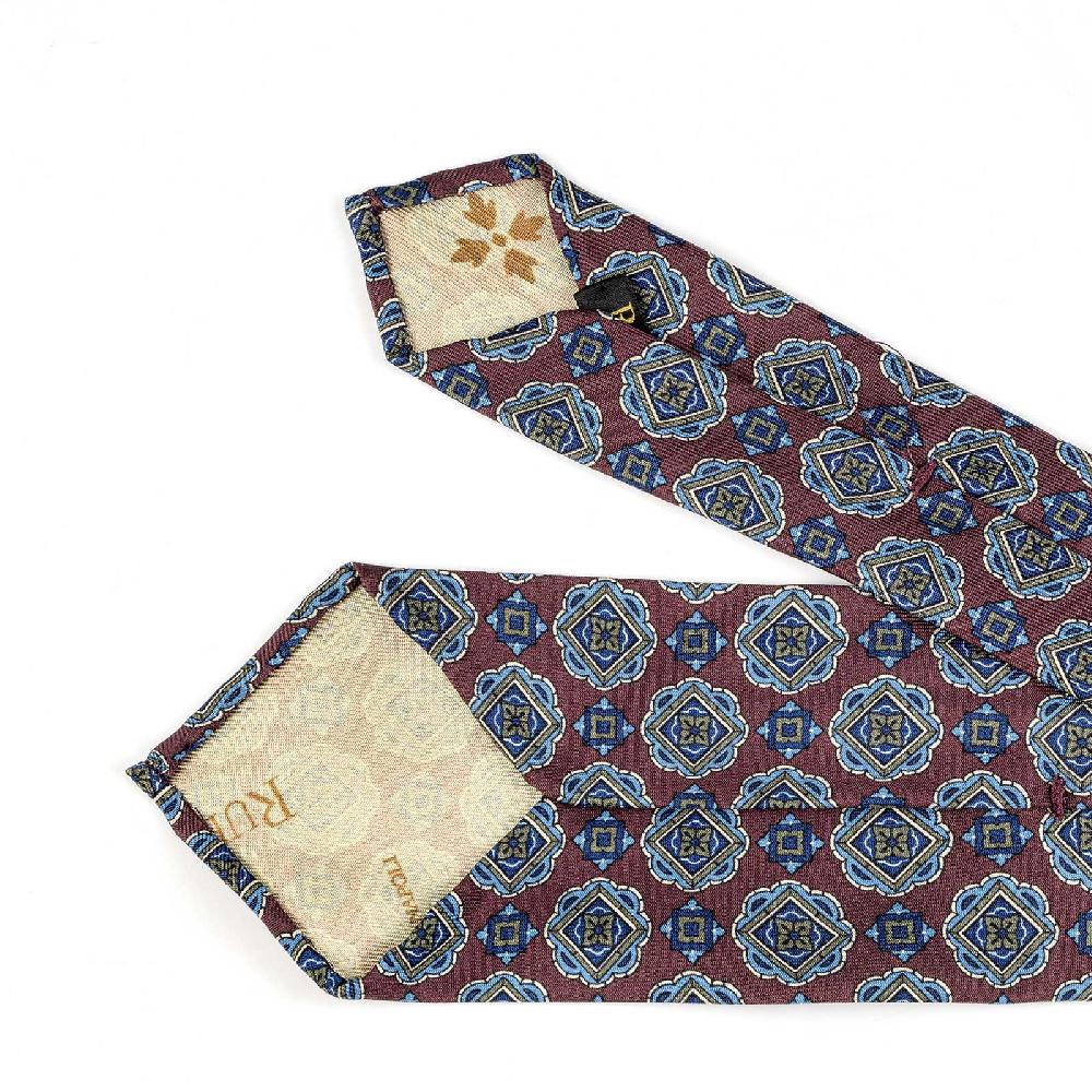 Rubinacci Cravatta in twill di seta con stampa geometrica bordeaux Liquidazione