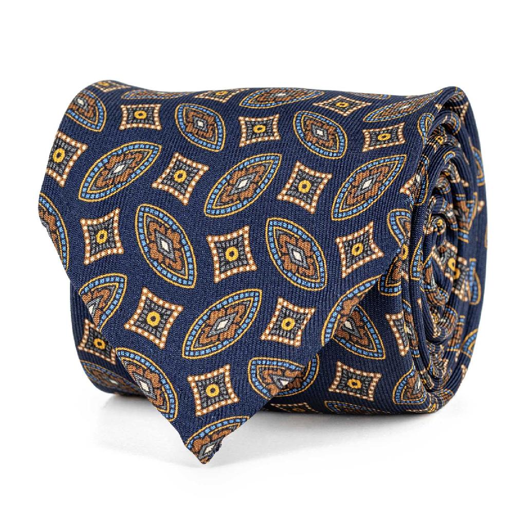 Rubinacci Cravatta in twill di seta con stampa geometrica blu Offerte giornaliere