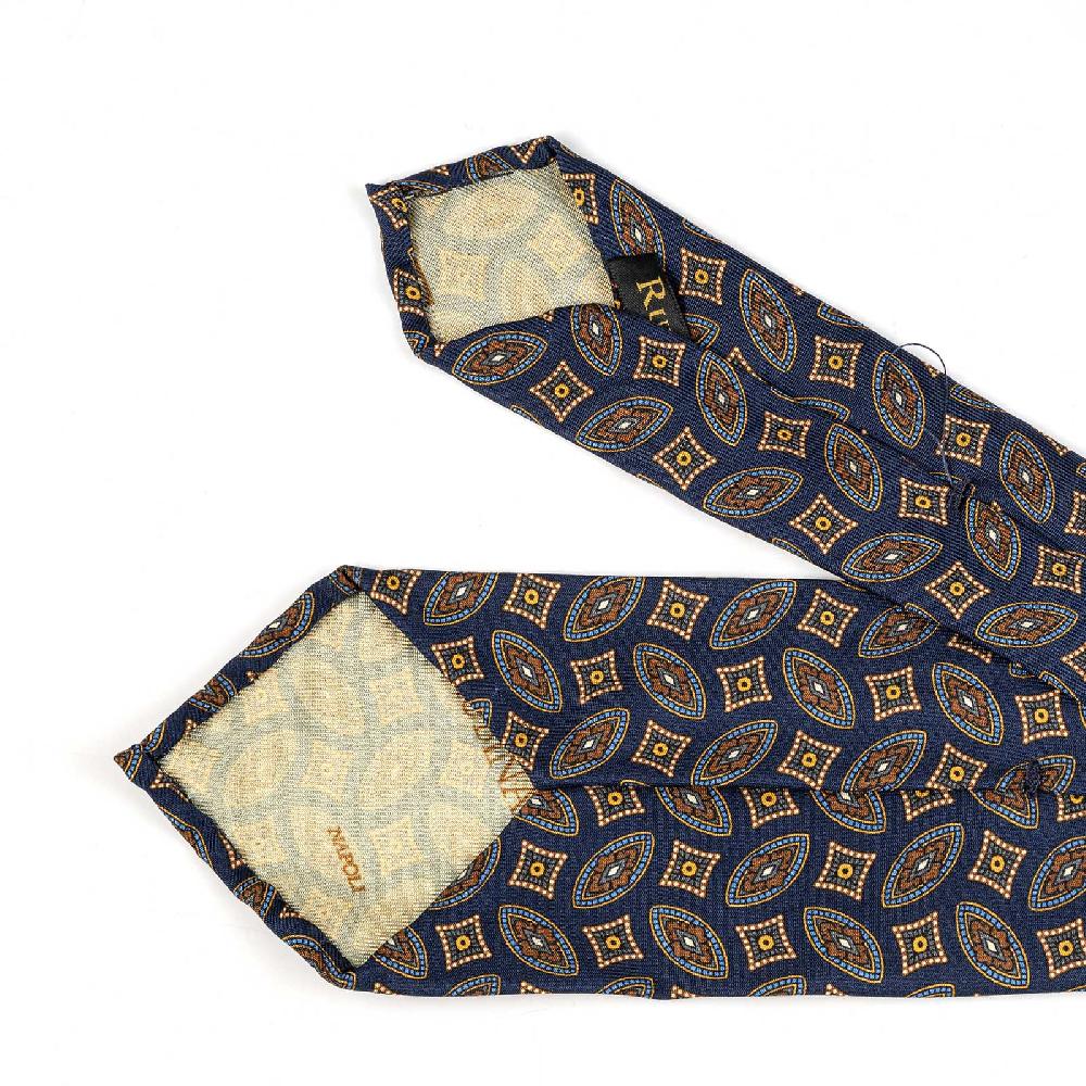 Rubinacci Cravatta in twill di seta con stampa geometrica blu Offerte giornaliere