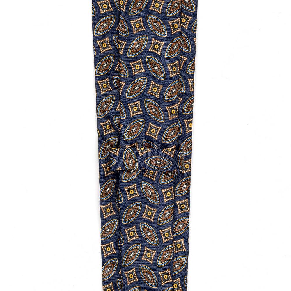 Rubinacci Cravatta in twill di seta con stampa geometrica blu Offerte giornaliere