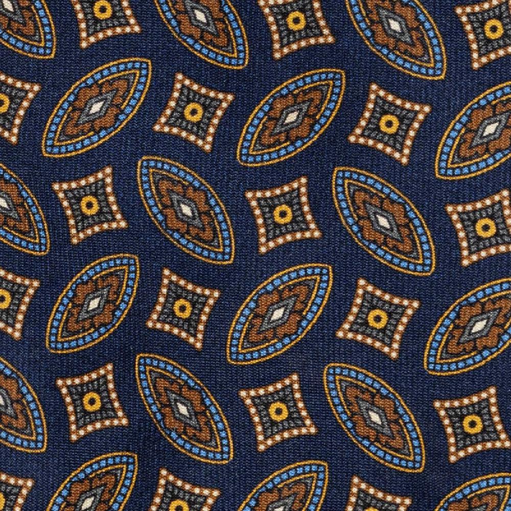 Rubinacci Cravatta in twill di seta con stampa geometrica blu Offerte giornaliere