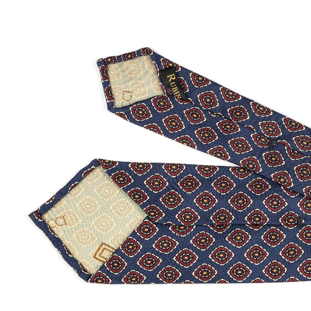 Rubinacci Cravatta in twill di seta navy blu con stampa geometrica Offerte speciali
