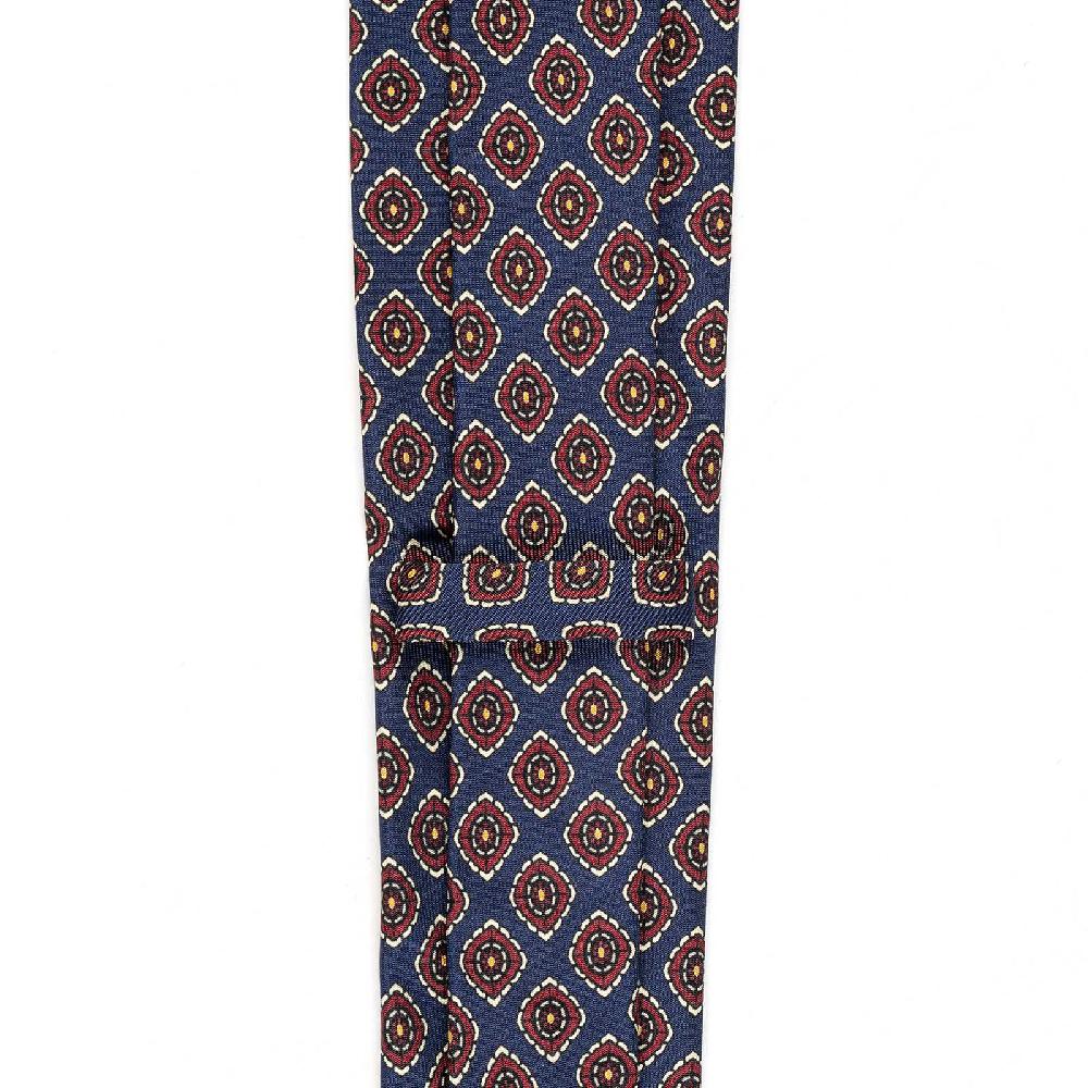 Rubinacci Cravatta in twill di seta navy blu con stampa geometrica Offerte speciali