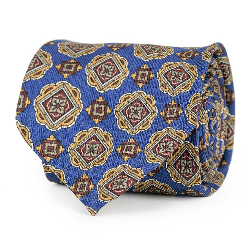 Rubinacci Cravatta in twill di seta con stampa geometrica blu Enormi risparmi