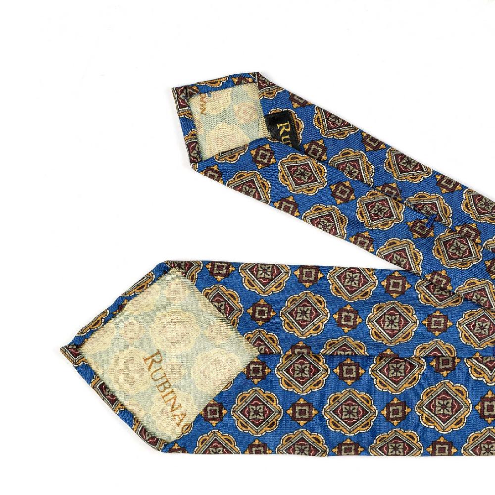 Rubinacci Cravatta in twill di seta con stampa geometrica blu Enormi risparmi