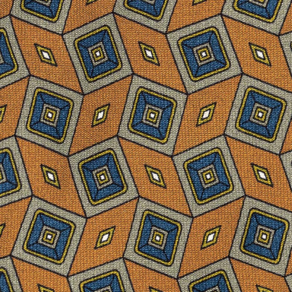 Rubinacci Cravatta in twill di seta arancio con stampa geometrica Sconti VIP