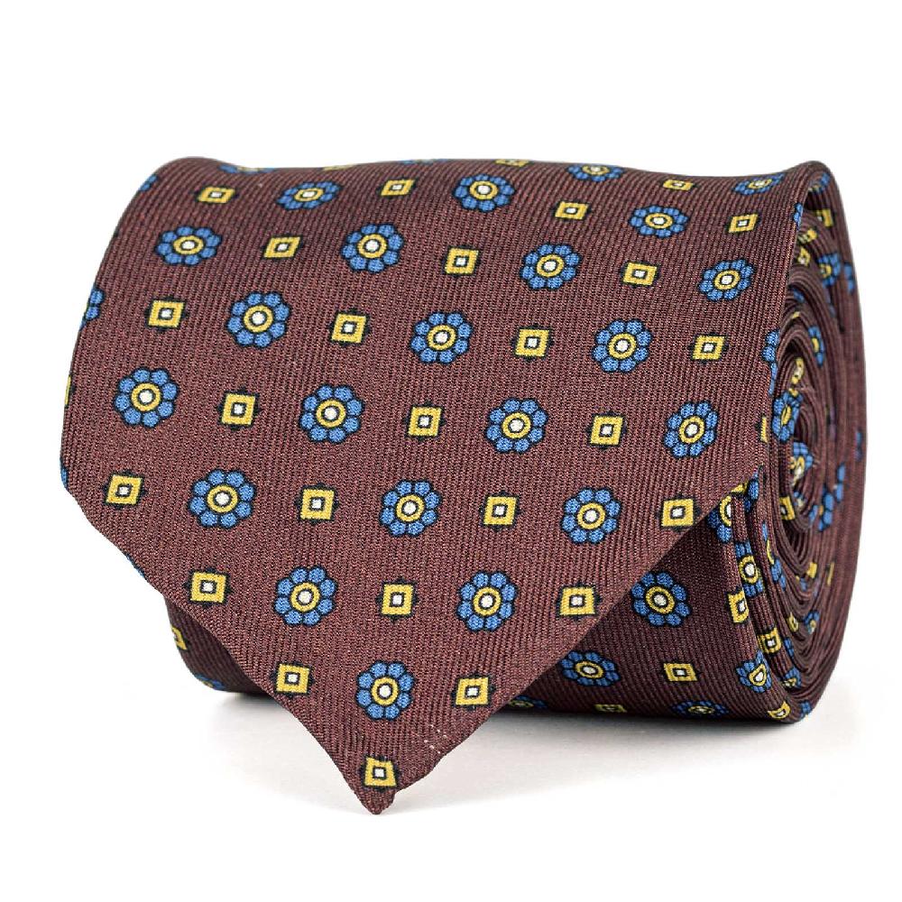 Rubinacci Cravatta in twill di seta con stampa floreale bordeaux Prezzo basso