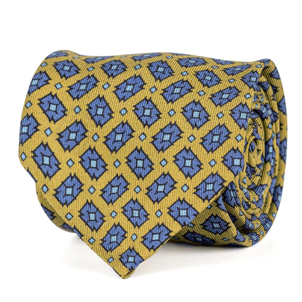 Rubinacci Cravatta in twill di seta gialla con stampa geometrica