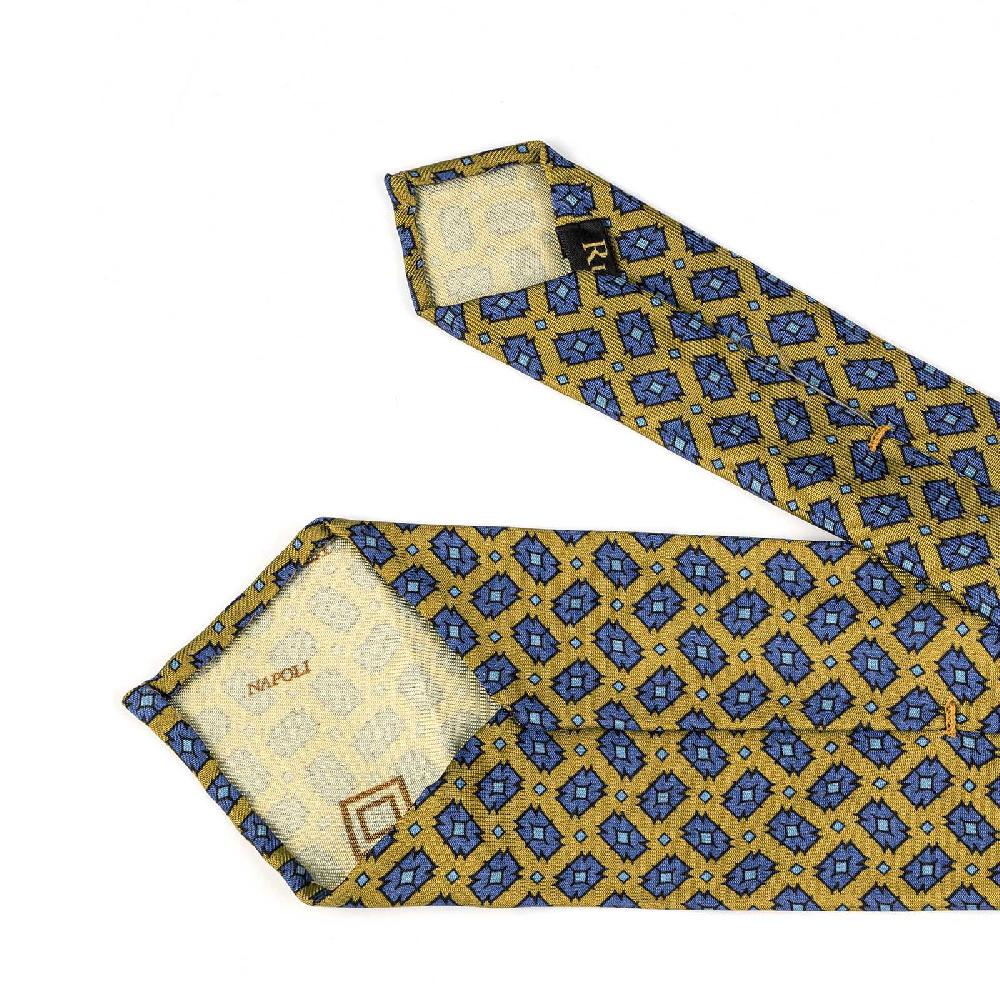 Rubinacci Cravatta in twill di seta gialla con stampa geometrica Ultimo giorno