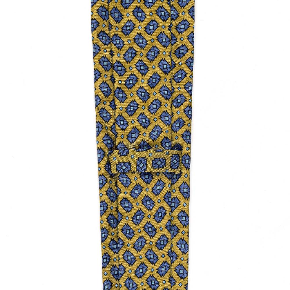 Rubinacci Cravatta in twill di seta gialla con stampa geometrica Ultimo giorno