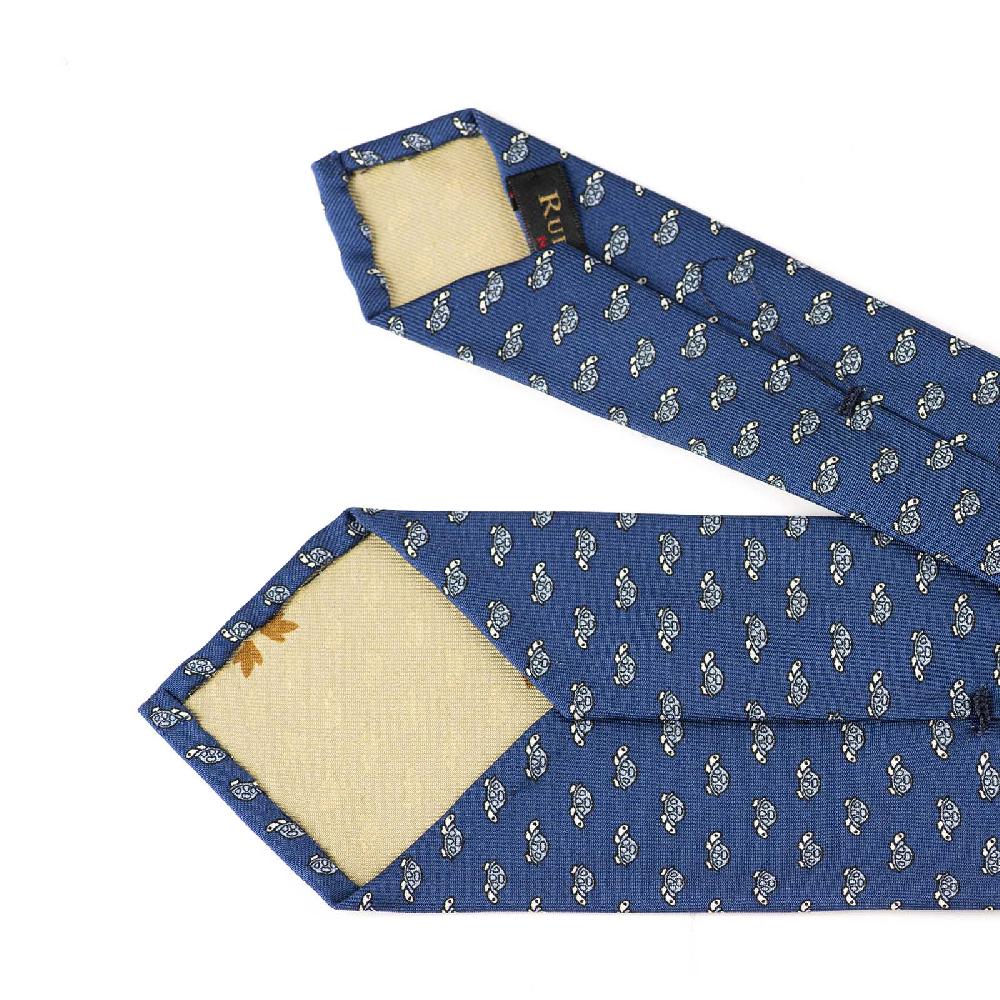 Rubinacci Cravatta in twill di seta con stampa tartaruga celeste Fino al 60% di sconto