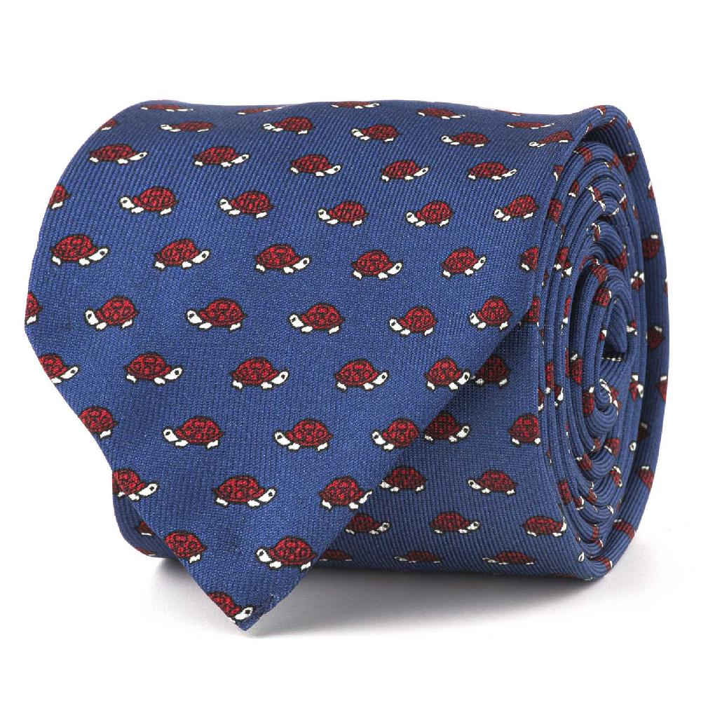 Rubinacci Cravatta in twill di seta con stampa tartaruga rossa