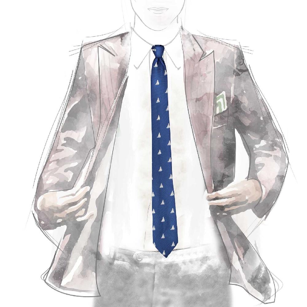 Rubinacci Cravatta in twill di seta con stampa vela celeste Fino al 55% di sconto