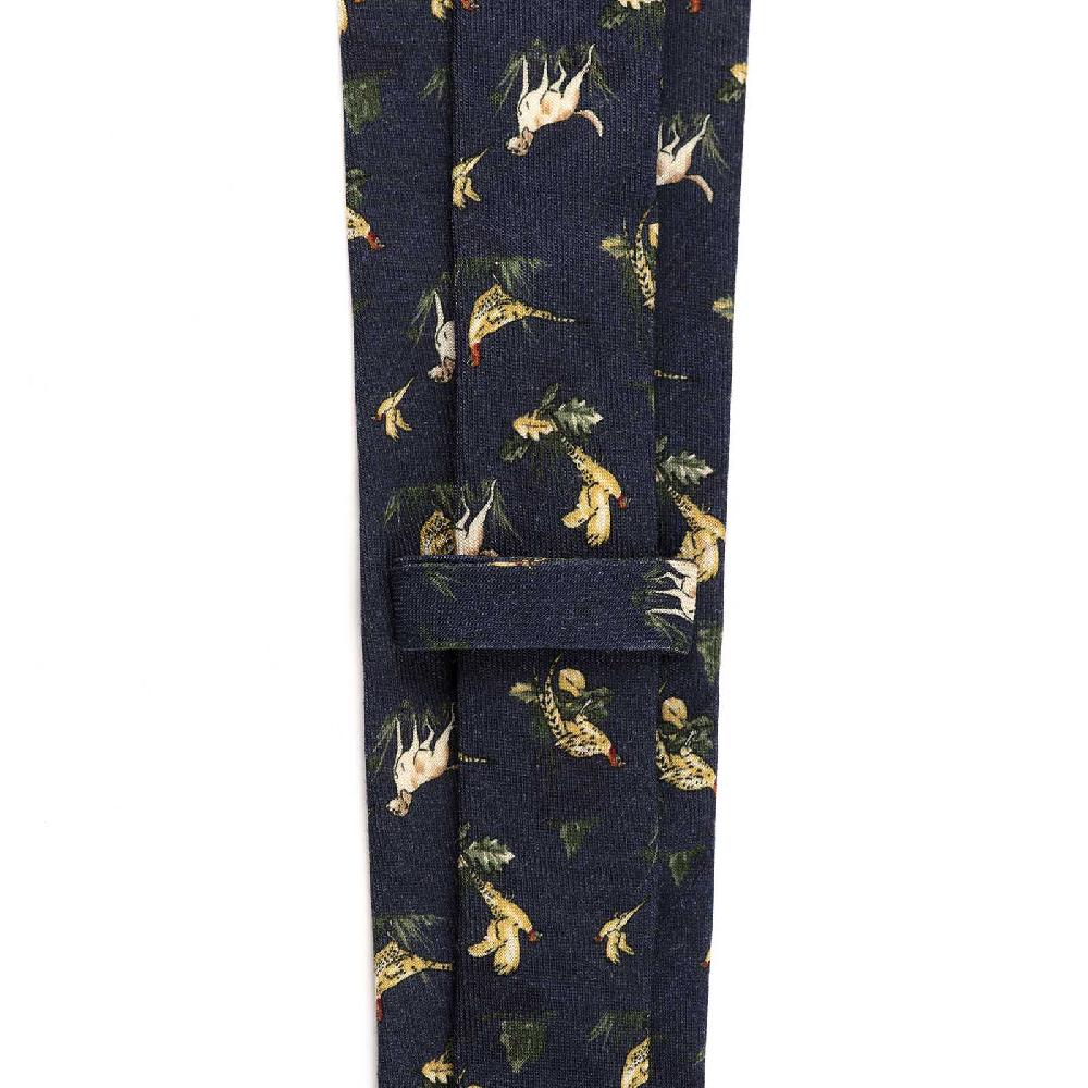 Rubinacci Cravatta in twill di lana blu con stampa cane Grande vendita