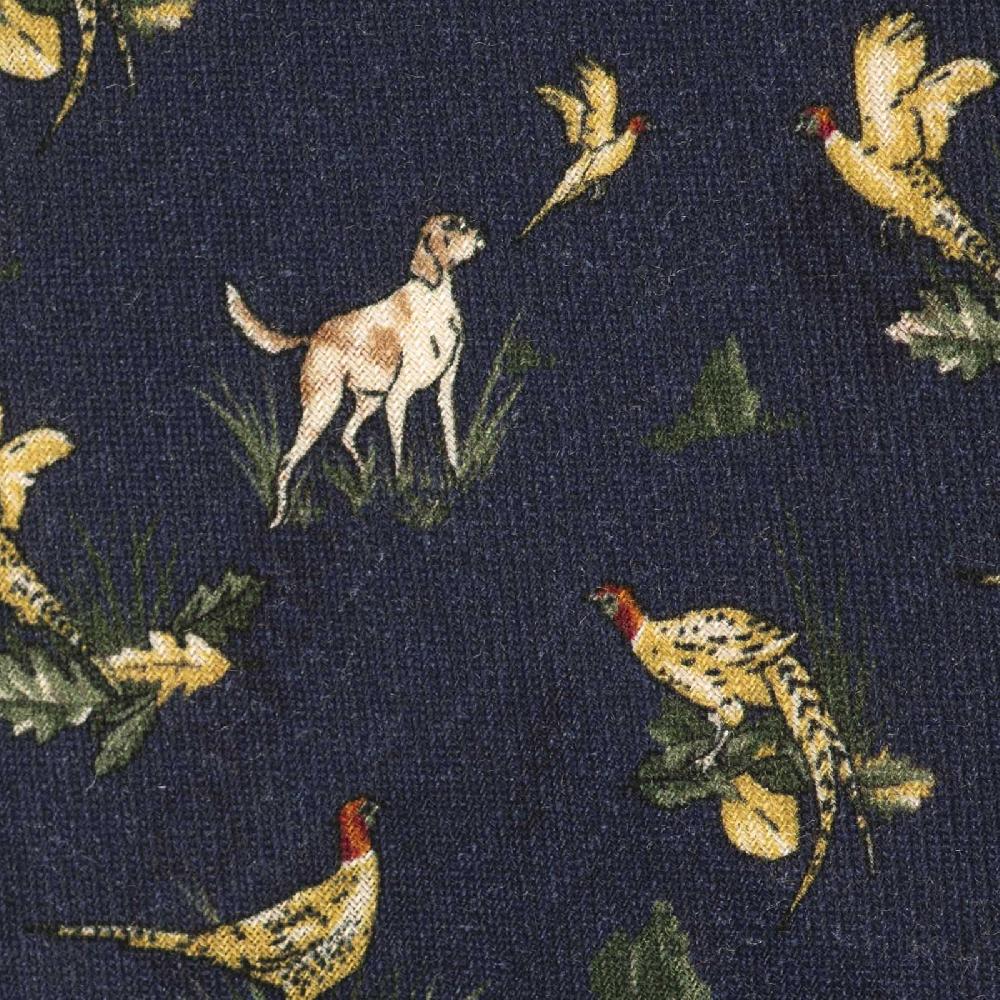 Rubinacci Cravatta in twill di lana blu con stampa cane Grande vendita