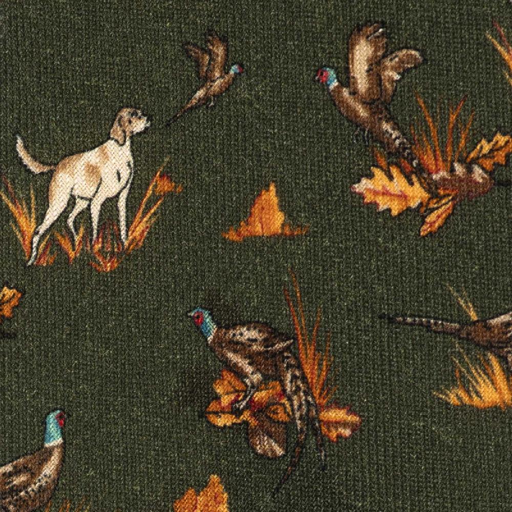 Rubinacci Cravatta in twill di lana verde con stampa cane Fornitura limitata