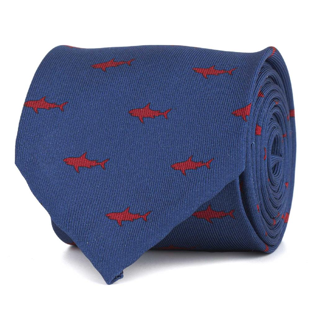 Rubinacci Cravatta in twill di seta con stampa squalo rosso