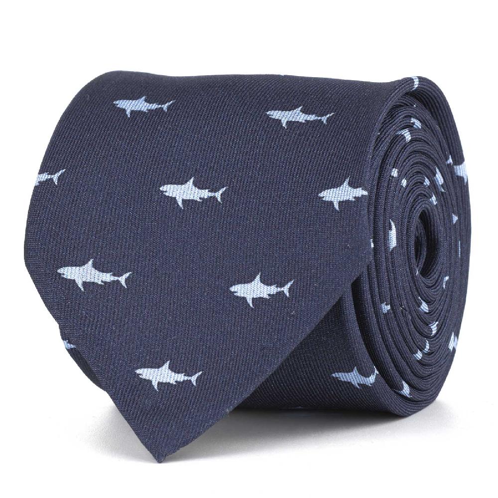 Rubinacci Cravatta in twill di seta con stampa squalo azzurro