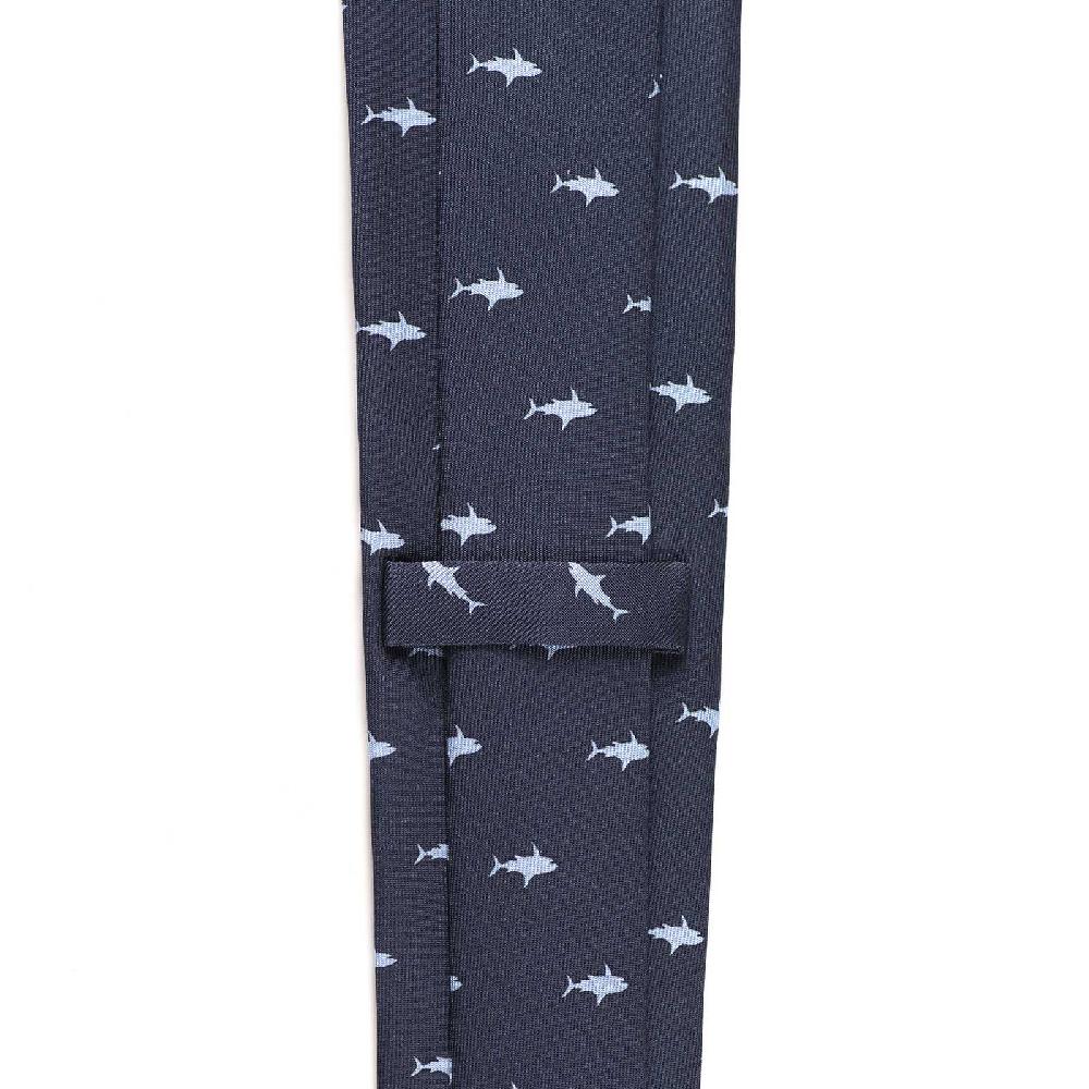 Rubinacci Cravatta in twill di seta con stampa squalo azzurro Offerta esclusiva
