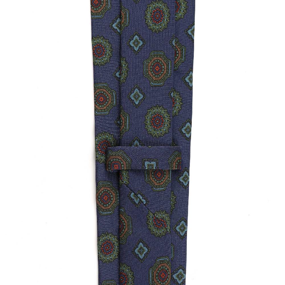 Rubinacci Cravatta in twill di seta blu con stampa geometrica Vendite stagionali