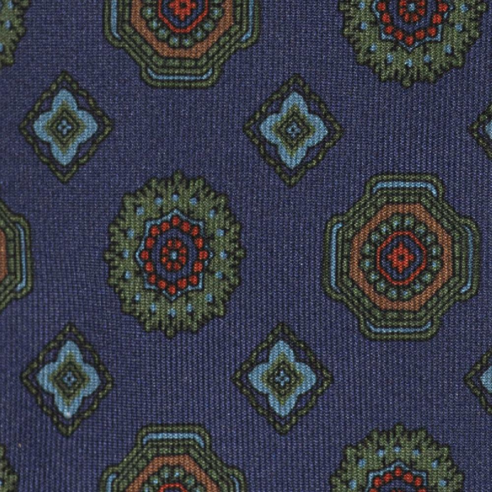 Rubinacci Cravatta in twill di seta blu con stampa geometrica Vendite stagionali