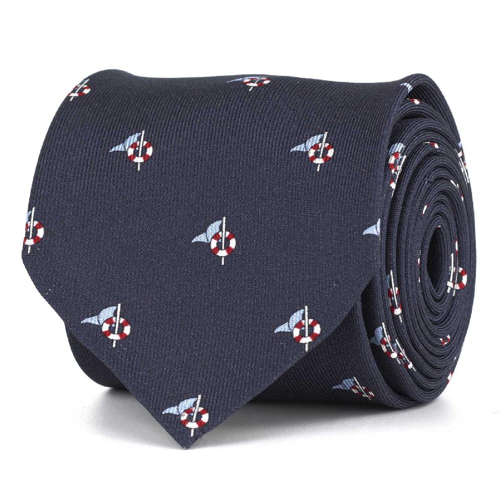 Rubinacci Cravatta in twill di seta blu con stampa delfino Offerta San Valentino