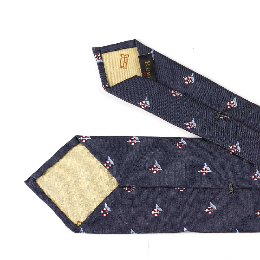 Rubinacci Cravatta in twill di seta blu con stampa delfino Offerta San Valentino