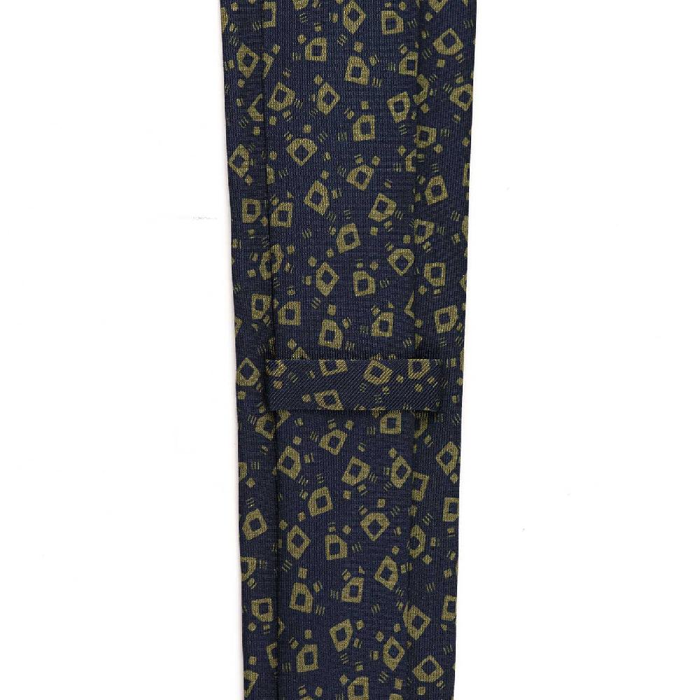Rubinacci Cravatta in twill di seta navy blu con stampa geometrica Offerta Anniversario