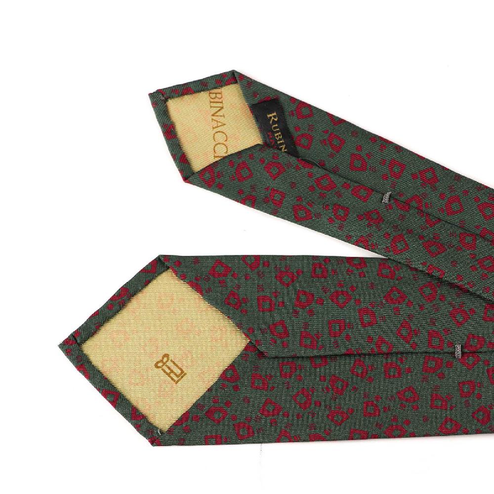 Rubinacci Cravatta in twill di seta verde con stampa geometrica Smaltimento dello stoccaggio