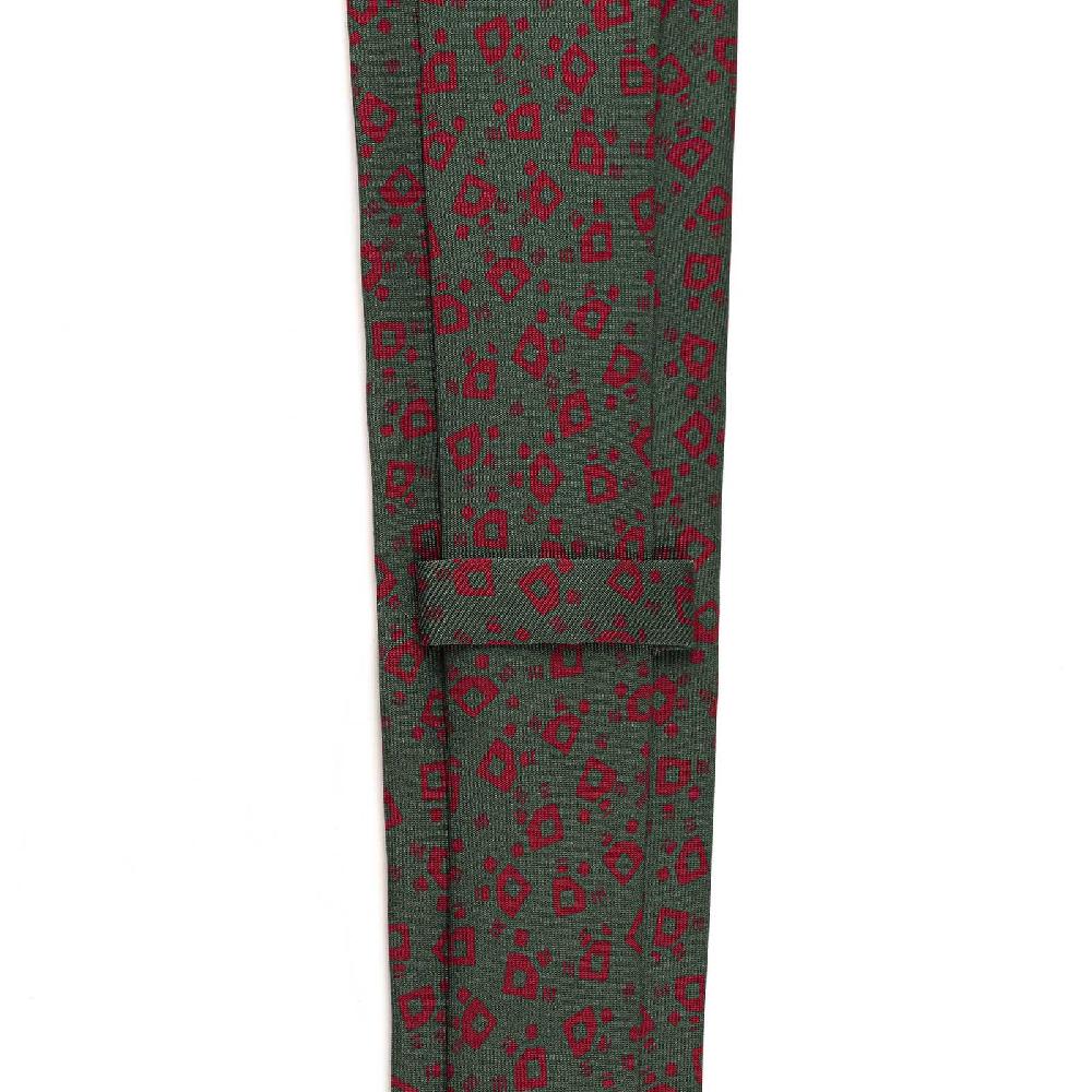 Rubinacci Cravatta in twill di seta verde con stampa geometrica Smaltimento dello stoccaggio