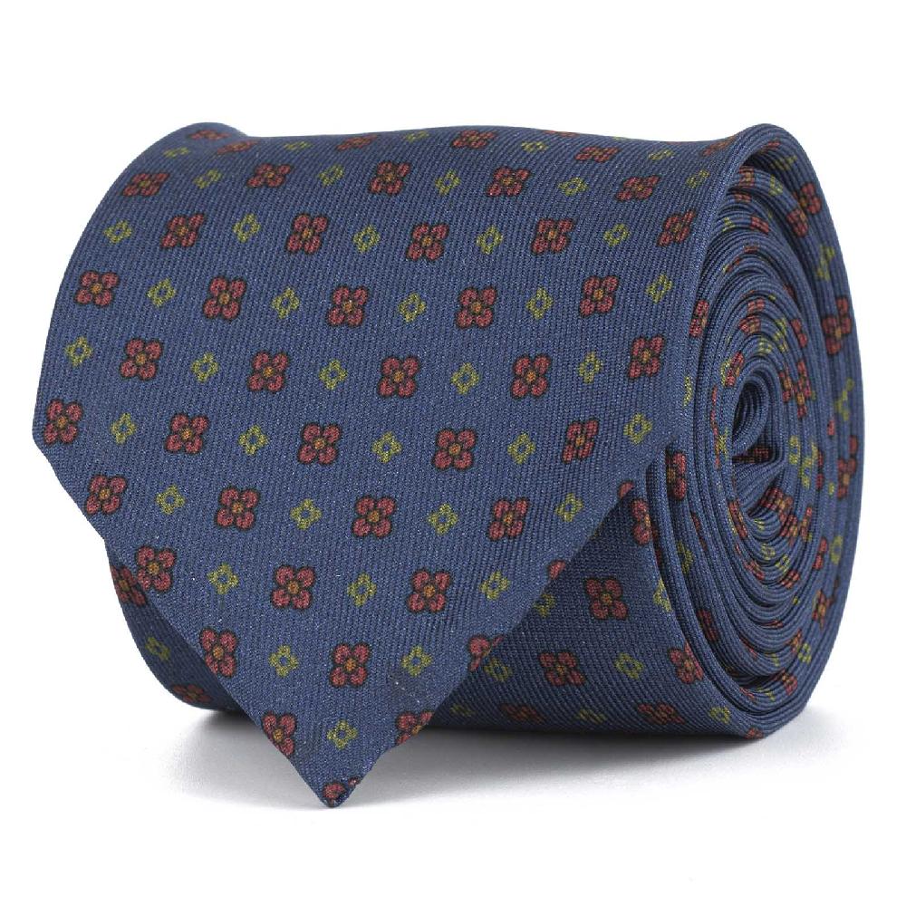 Rubinacci Cravatta in twill di seta blu con stampa floreale Latest fashion