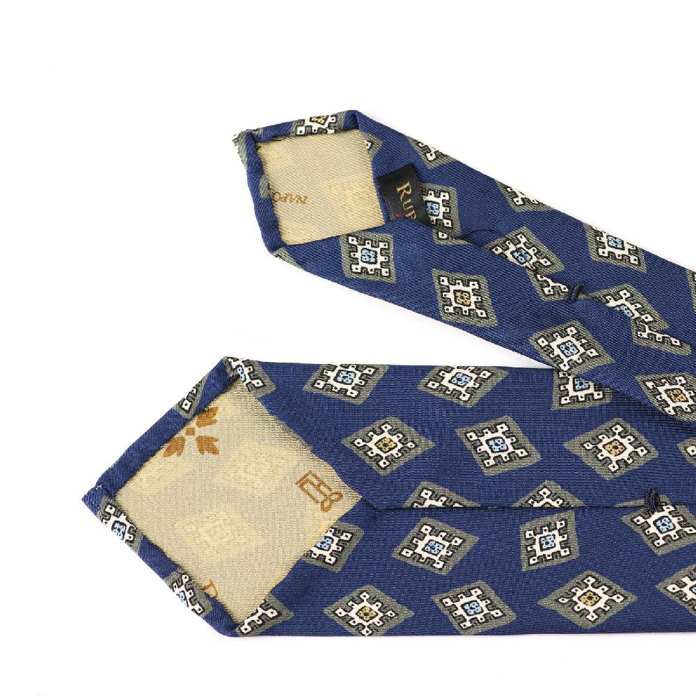 Rubinacci Cravatta in twill di seta bluette con stampa geometrica Online Outlet