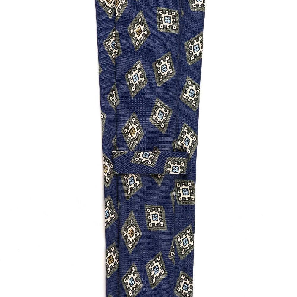 Rubinacci Cravatta in twill di seta bluette con stampa geometrica Online Outlet