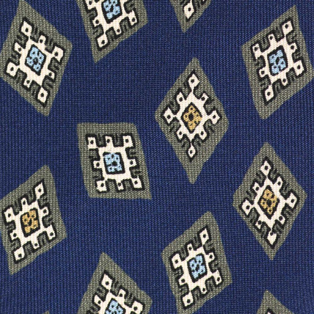 Rubinacci Cravatta in twill di seta bluette con stampa geometrica Online Outlet