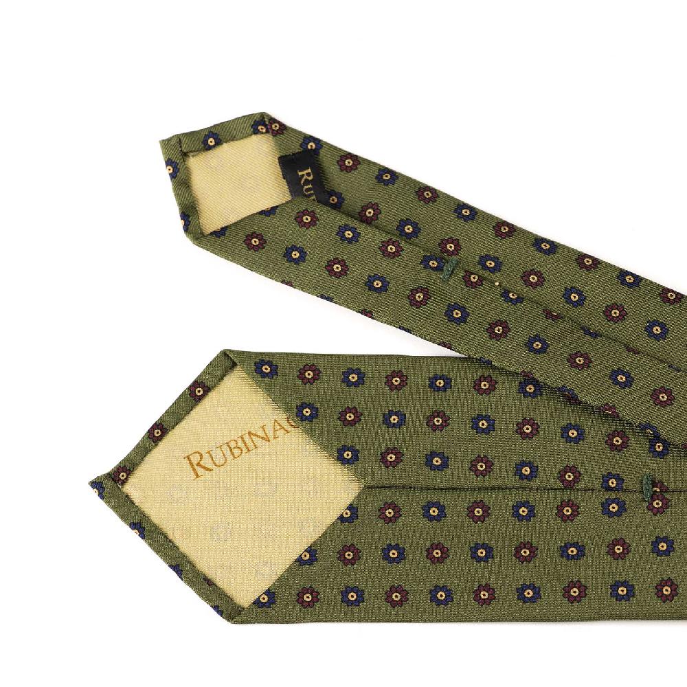 Rubinacci Cravatta in twill di seta verde con stampa floreale Offerta temporanea