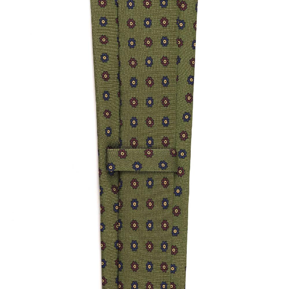 Rubinacci Cravatta in twill di seta verde con stampa floreale Offerta temporanea