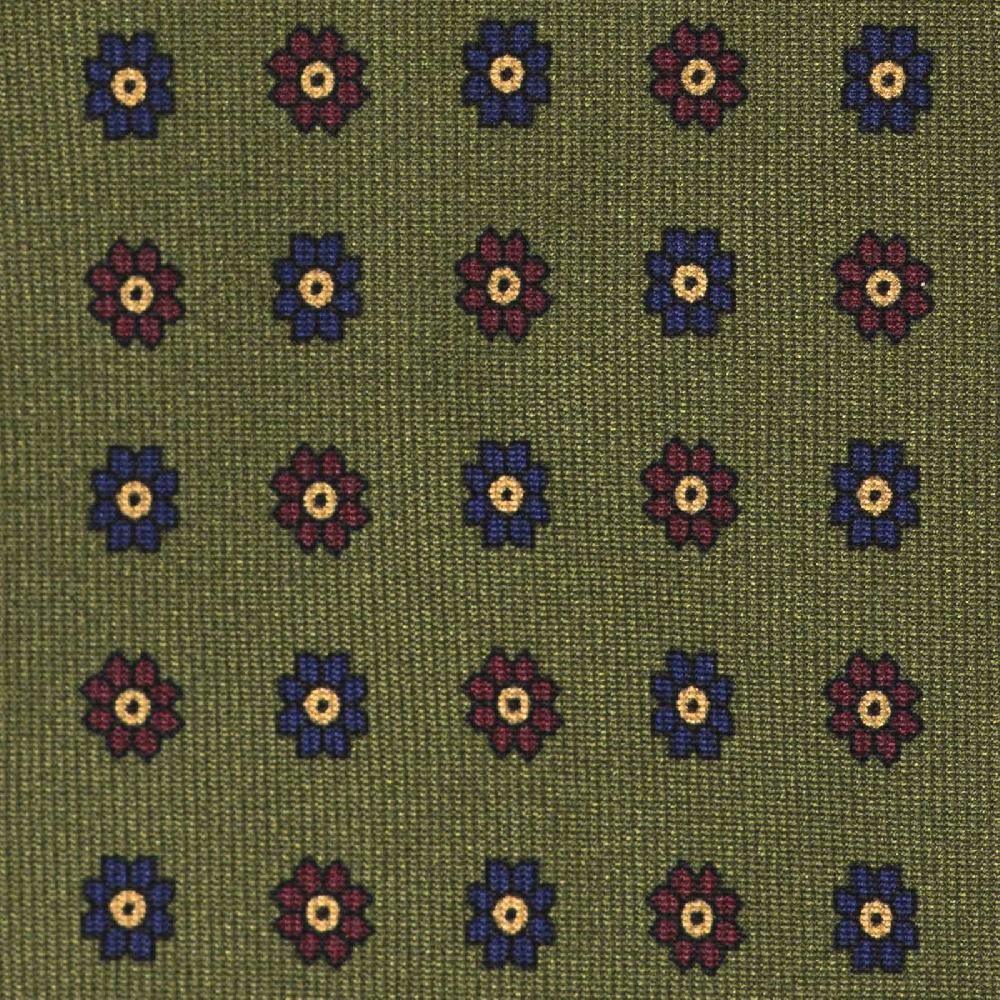 Rubinacci Cravatta in twill di seta verde con stampa floreale Offerta temporanea