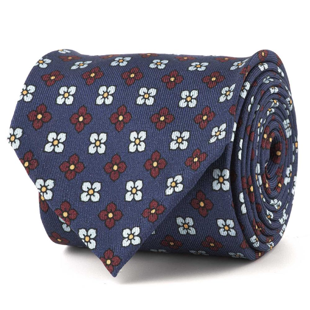 Rubinacci Cravatta in twill di seta blu con stampa floreale Grandi sconti
