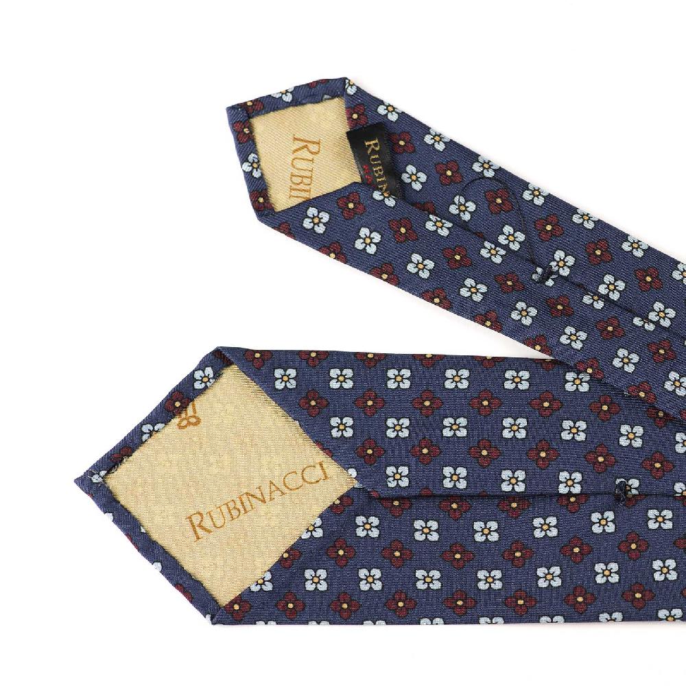 Rubinacci Cravatta in twill di seta blu con stampa floreale Grandi sconti