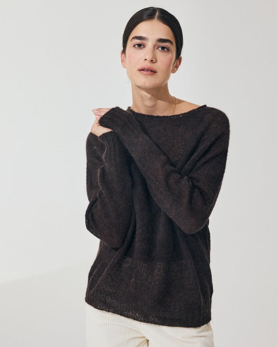 Scaglione BOAT NECK BOXY RAGLAN SEAMLESS EBANO In Linea