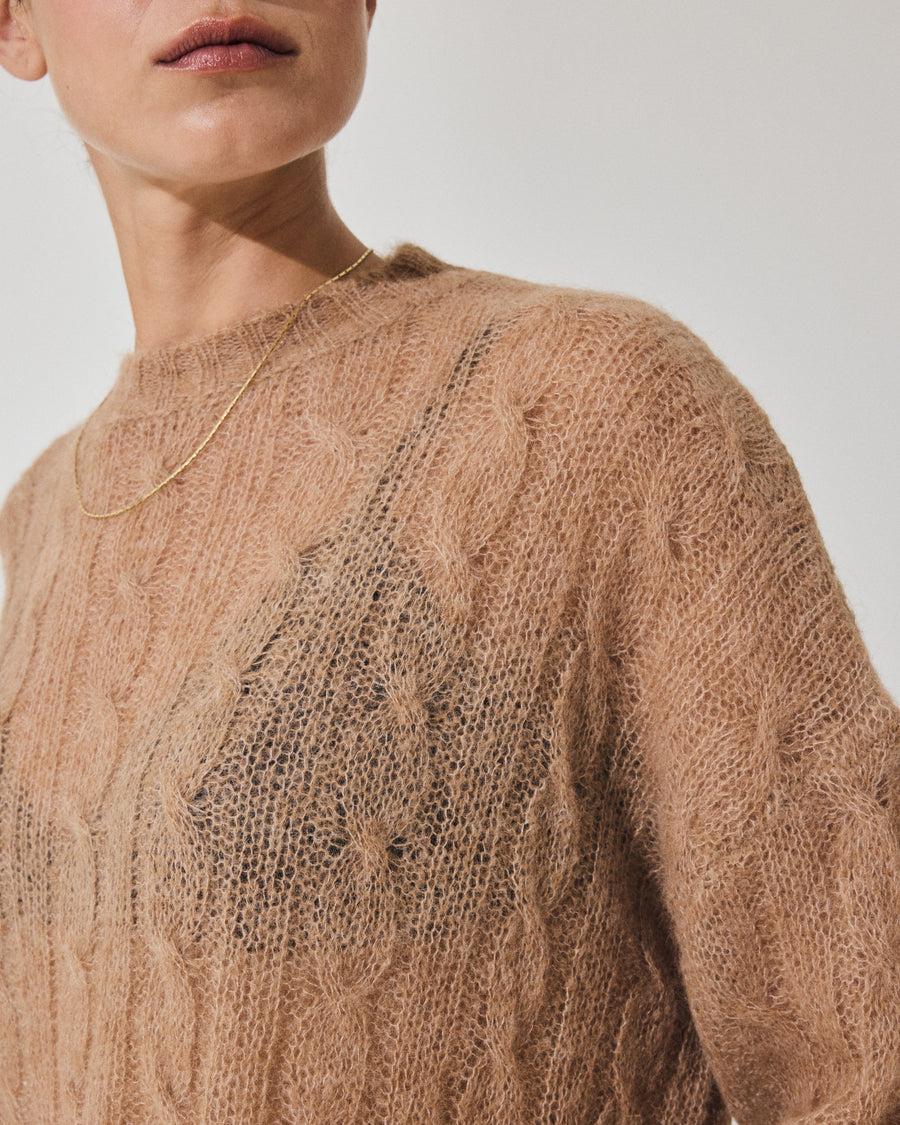 Scaglione ROUND NECK BOXY CABLES ULTRALIGHT CARAMEL Qualità