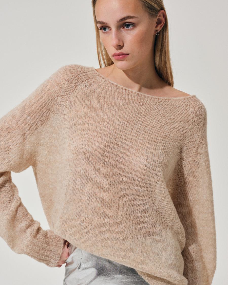 Scaglione BOAT NECK BOXY RAGLAN SEAMLESS SAND Vendita
