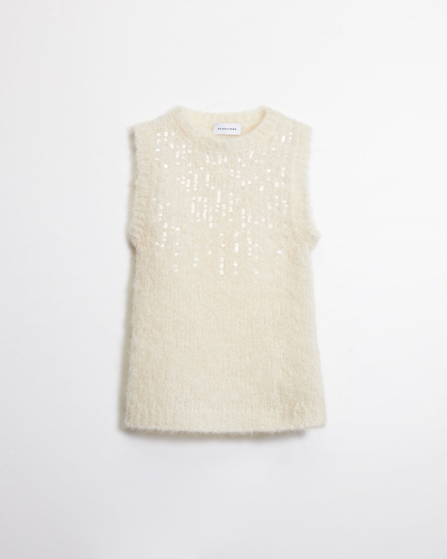 Scaglione GILET ROUND N. PAILLETTES MILK Promozione